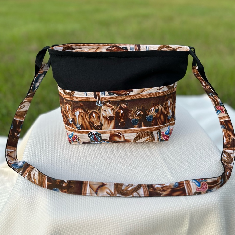 Western horses and black handmade cotton purse.